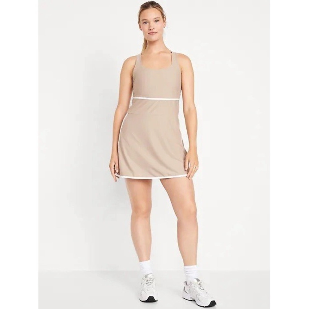 Old Navy Active Powersoft Athletic Dress Beige White Activewear Racerback Size L